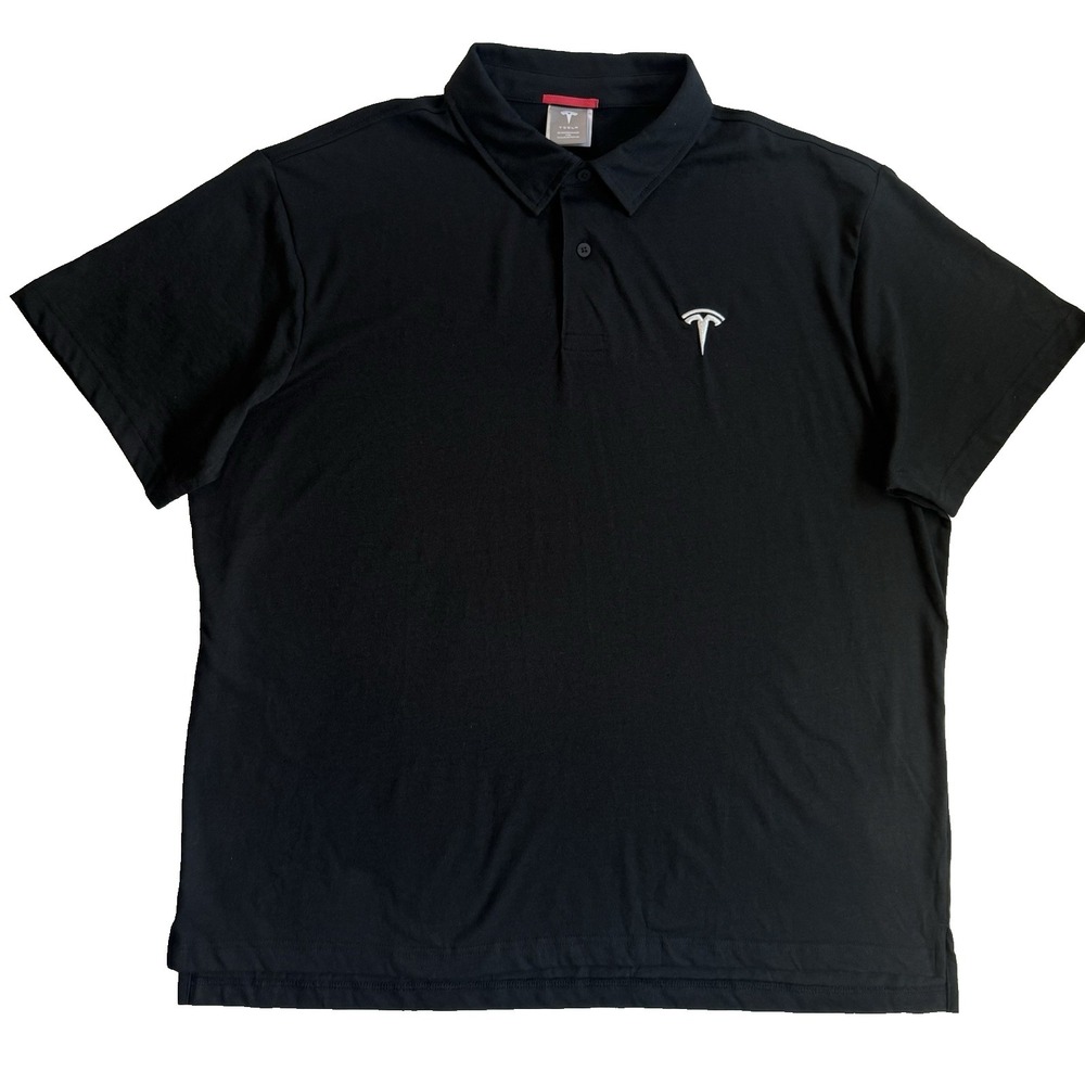 Tesla Short Sleeve Polo Shirt Men XXL 2XL Black White Embroidered Logo Employee